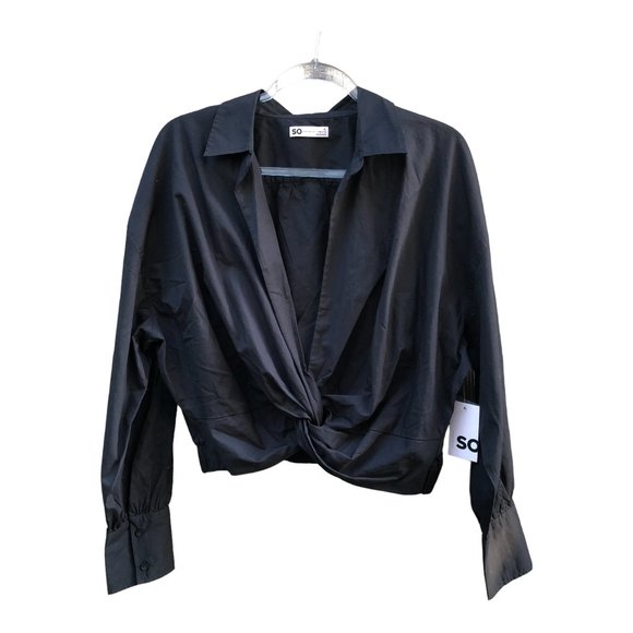 SO Tops - SO Goods for Life Balletcore Black Wrap V-Neck Long Sleeve Top